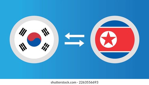 round icons with South Korea and North Korea flag exchange rate concept graphic element Illustration template design
