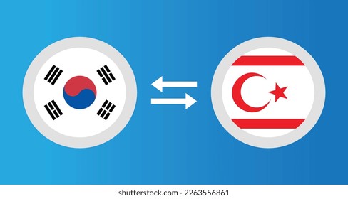 round icons with South Korea and Northern Cyprus flag exchange rate concept graphic element Illustration template design

