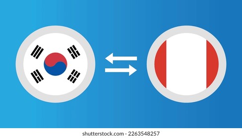 round icons with South Korea and Peru flag exchange rate concept graphic element Illustration template design
