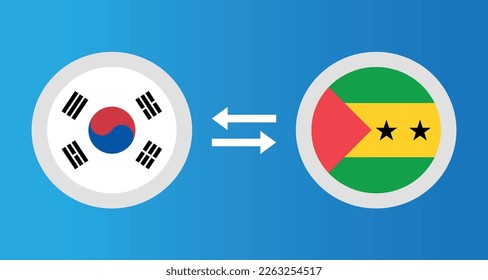 round icons with South Korea and Sao Tome and Principe flag exchange rate concept graphic element Illustration template design
