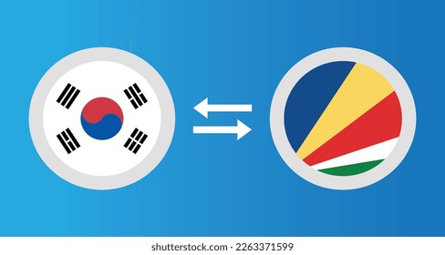 round icons with South Korea and Seychelles flag exchange rate concept graphic element Illustration template design
