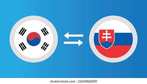 round icons with South Korea and Slovakia flag exchange rate concept graphic element Illustration template design
