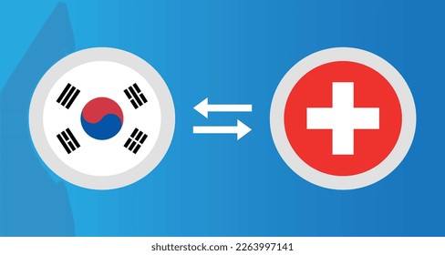 round icons with South Korea and Switzerland flag exchange rate concept graphic element Illustration template design
