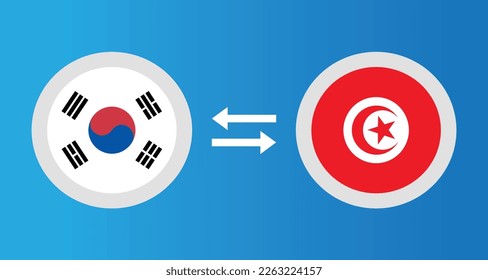 round icons with South Korea and Tunisia flag exchange rate concept graphic element Illustration template design
