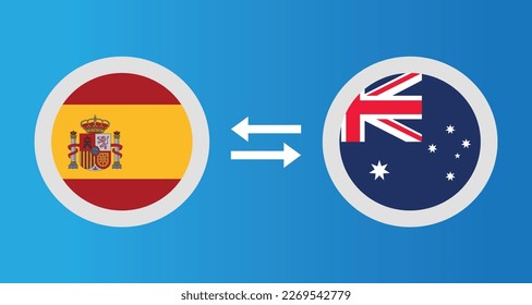 Rundsymbole mit Spanien und Australien Flaggenwechselkurs Konzept Grafik-Element Illustration Vorlage Design
