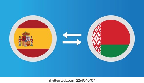 round icons with Spain and Belarus flag exchange rate concept graphic element Illustration template design

