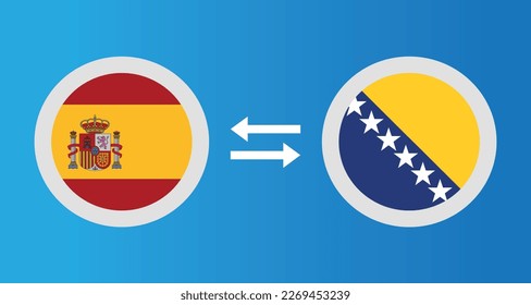 round icons with Spain and Bosnia Herzegovina flag exchange rate concept graphic element Illustration template design
