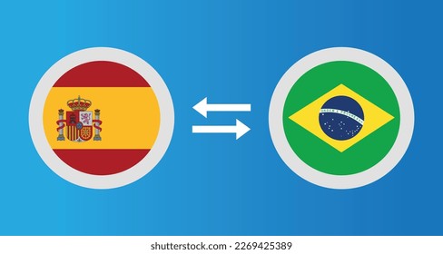 Rundsymbole mit Spanien und Brasilien Flaggenwechselkurs Konzept Grafikelement Illustration Vorlage Design
