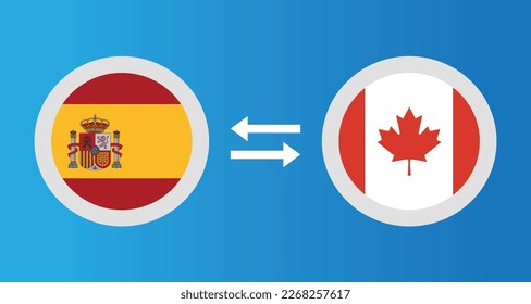 round icons with Spain and Canada flag exchange rate concept graphic element Illustration template design
