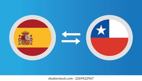 round icons with Spain and Chile flag exchange rate concept graphic element Illustration template design
