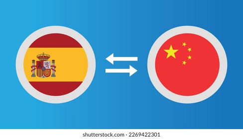 round icons with Spain and China flag exchange rate concept graphic element Illustration template design
