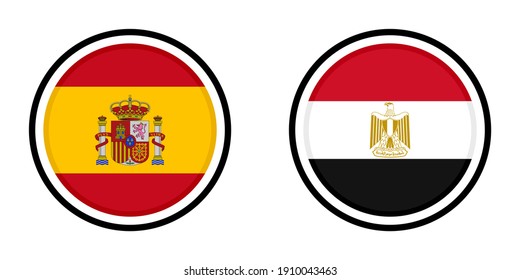 iconos redondos con banderas españa y egipto
