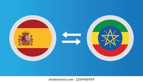 round icons with Spain and Ethiopia flag exchange rate concept graphic element Illustration template design
