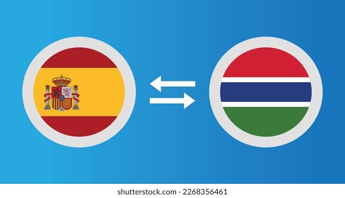 round icons with Spain and Gambia flag exchange rate concept graphic element Illustration template design
