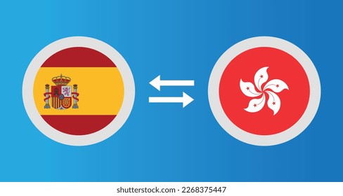 round icons with Spain and Hong Kong flag exchange rate concept graphic element Illustration template design
