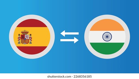 round icons with Spain and India flag exchange rate concept graphic element Illustration template design
