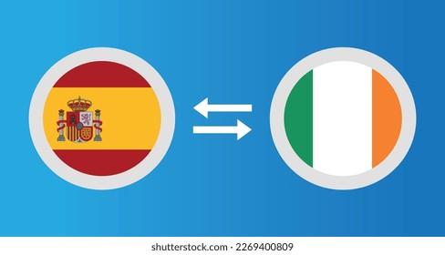 round icons with Spain and Ireland flag exchange rate concept graphic element Illustration template design
