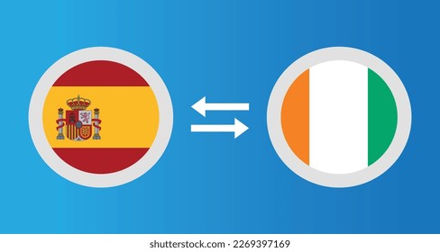 round icons with Spain and Ivory Coast flag exchange rate concept graphic element Illustration template design
