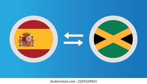 round icons with Spain and Jamaica flag exchange rate concept graphic element Illustration template design
