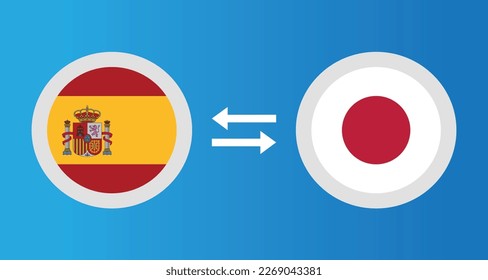 round icons with Spain and Japan flag exchange rate concept graphic element Illustration template design
