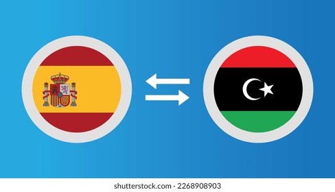 round icons with Spain and Libya flag exchange rate concept graphic element Illustration template design
