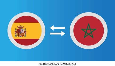 round icons with Spain and Morocco flag exchange rate concept graphic element Illustration template design
