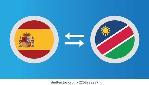 round icons with Spain and Namibia flag exchange rate concept graphic element Illustration template design
