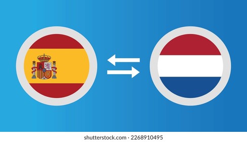 round icons with Spain and Netherlands flag exchange rate concept graphic element Illustration template design
