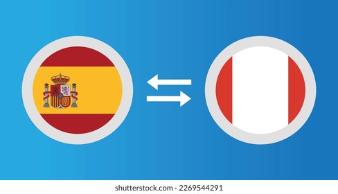 round icons with Spain and Peru flag exchange rate concept graphic element Illustration template design
