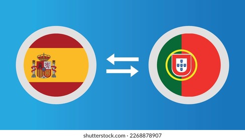 round icons with Spain and Portugal flag exchange rate concept graphic element Illustration template design
