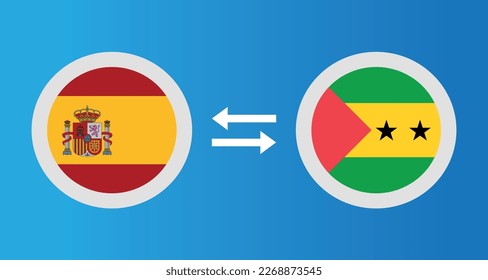 round icons with Spain and SaoTome and Principe flag exchange rate concept graphic element Illustration template design
