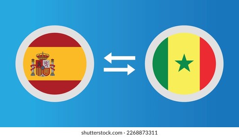 round icons with Spain and Senegal flag exchange rate concept graphic element Illustration template design

