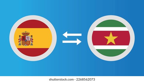 round icons with Spain and Suriname flag exchange rate concept graphic element Illustration template design
