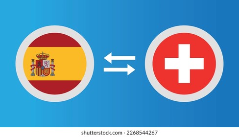 round icons with Spain and Switzerland flag exchange rate concept graphic element Illustration template design
