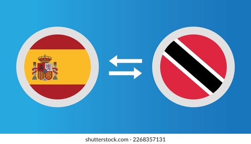 round icons with Spain and Trinidad and Tobago flag exchange rate concept graphic element Illustration template design
