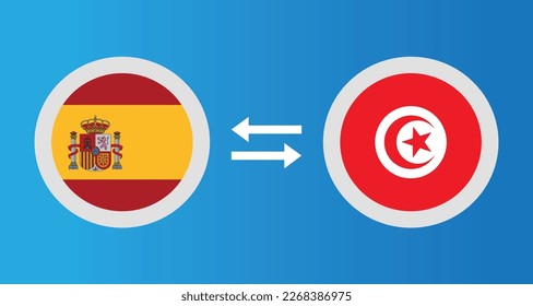 iconos redondos con el concepto de tipo de cambio de bandera de España y Túnez elemento gráfico Diseño de plantilla de ilustración
