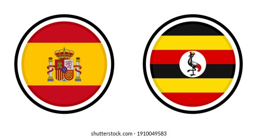 round icons with spain and uganda flags

