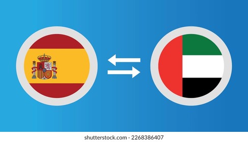 round icons with Spain and United Arab Emirates flag exchange rate concept graphic element Illustration template design
