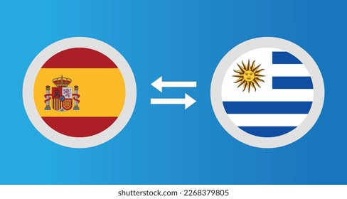 round icons with Spain and Uruguay flag exchange rate concept graphic element Illustration template design
