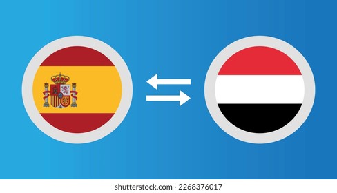 round icons with Spain and Yemen flag exchange rate concept graphic element Illustration template design
