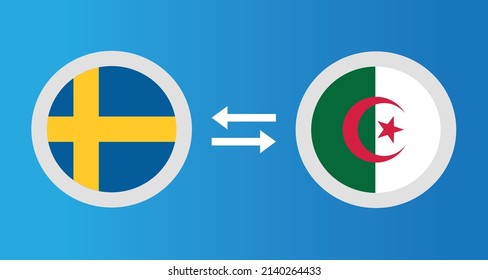 round icons with Sweden and Algeria flag exchange rate concept graphic element Illustration template design
