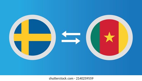 round icons with Sweden and Cameroon flag exchange rate concept graphic element Illustration template design
