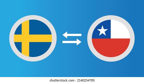 round icons with Sweden and Chile flag exchange rate concept graphic element Illustration template design
