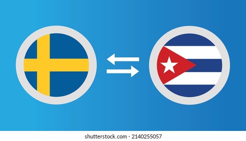 round icons with Sweden and Cuba flag exchange rate concept graphic element Illustration template design
