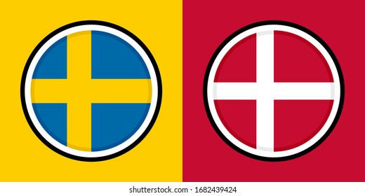 round icons, sweden and denmark flags
