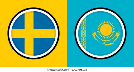 round icons, sweden and kazakhstan flags