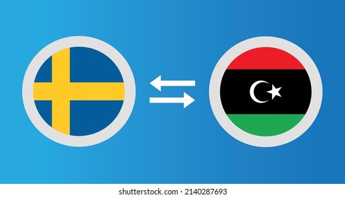 round icons with Sweden and Libya flag exchange rate concept graphic element Illustration template design
