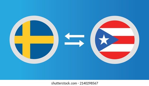 round icons with Sweden and Puerto Rico flag exchange rate concept graphic element Illustration template design

