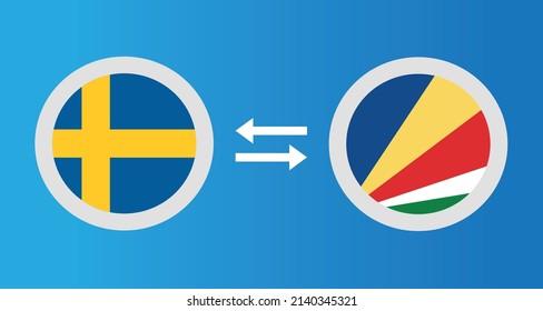 round icons with Sweden and Seychelles. flag exchange rate concept graphic element Illustration template design

