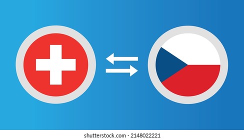 round icons with Switzerland and Czech Republic flag exchange rate concept graphic element Illustration template design
